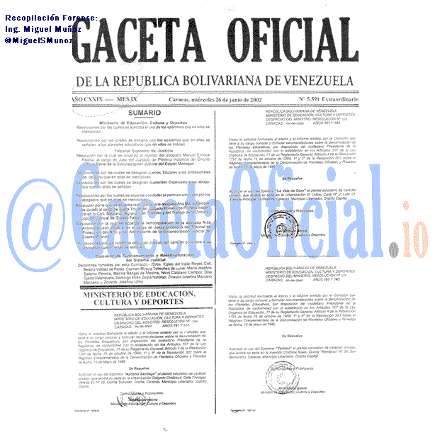 Gaceta Oficial 5591 del 26 Junio 2002