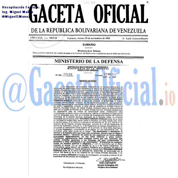 Gaceta Oficial 5610 del 29 Noviembre 2002