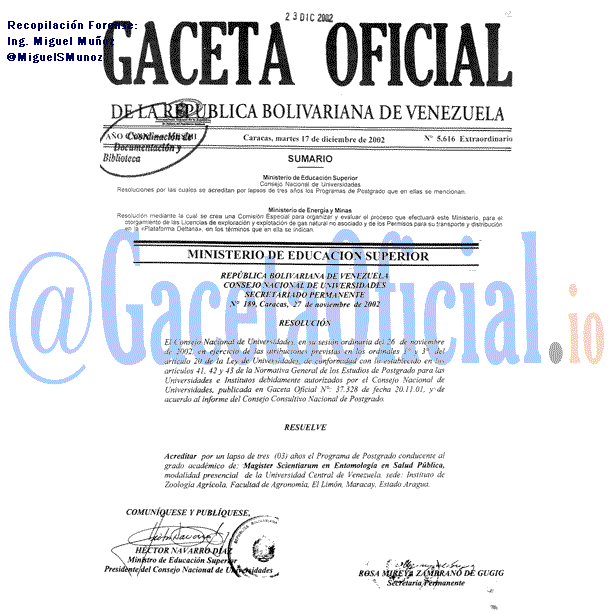 Gaceta Oficial 5616 del 17 Diciembre 2002