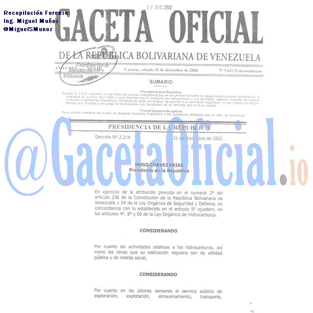Gaceta Oficial 5621 del 21 Diciembre 2002