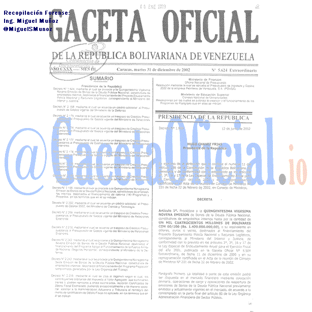 Gaceta Oficial 5624 del 31 Diciembre 2002