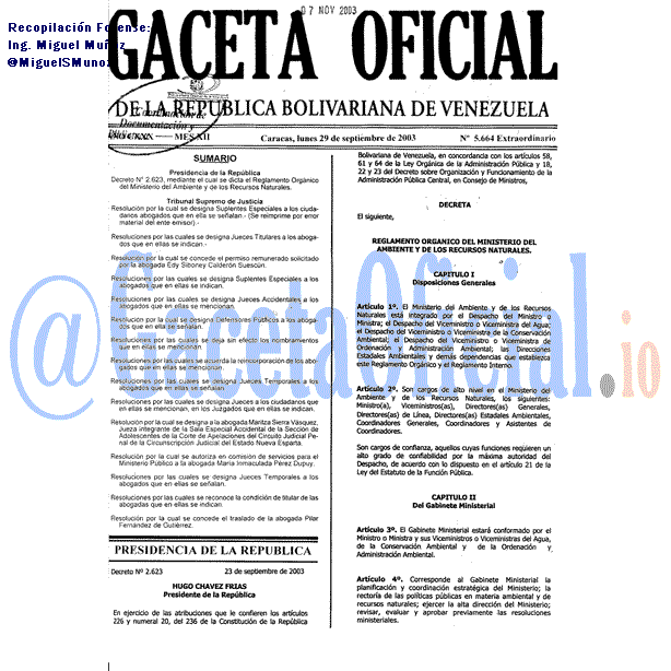 Gaceta Oficial 5664 del 29 Septiembre 2003