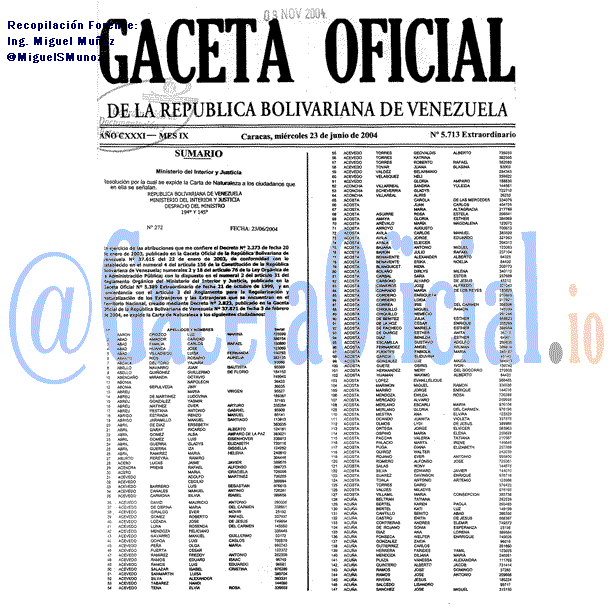 Gaceta Oficial 5713 del 23 Junio 2004