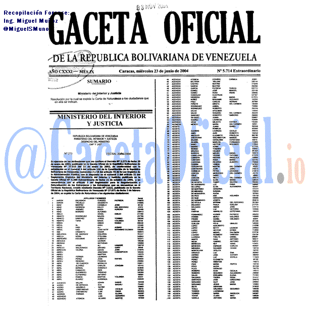 Gaceta Oficial 5714 del 23 Junio 2004