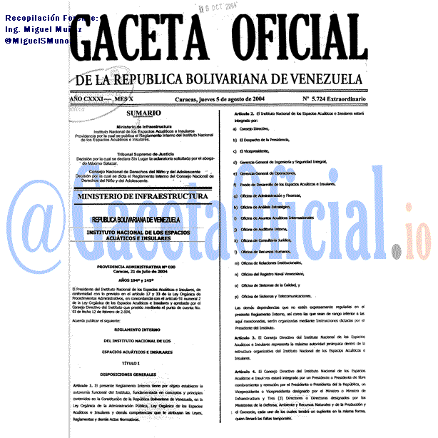 Gaceta Oficial 5724 del 5 Agosto 2004