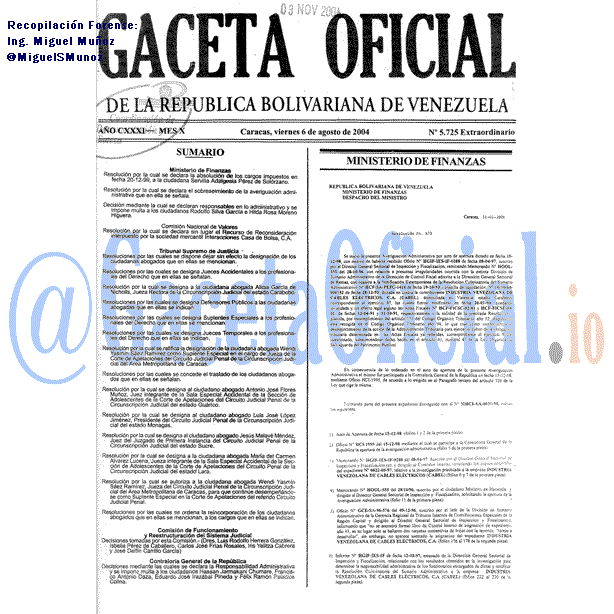Gaceta Oficial 5725 del 6 Agosto 2004