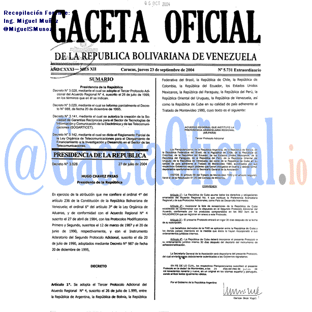 Gaceta Oficial 5731 del 23 Septiembre 2004
