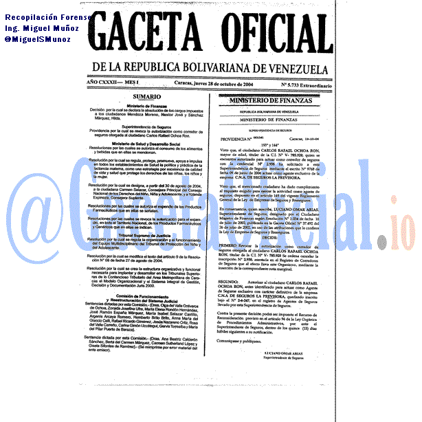 Gaceta Oficial 5733 del 28 Octubre 2004