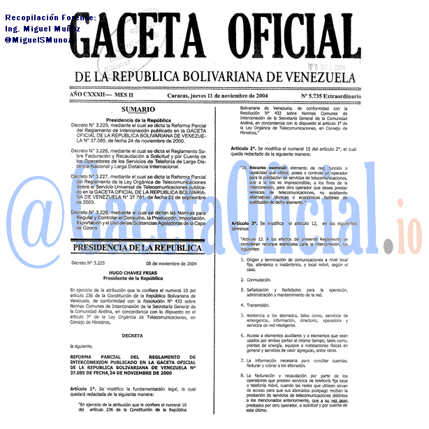 Gaceta Oficial 5735 del 11 Noviembre 2004