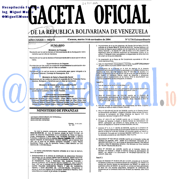 Gaceta Oficial 5736 del 16 Noviembre 2004