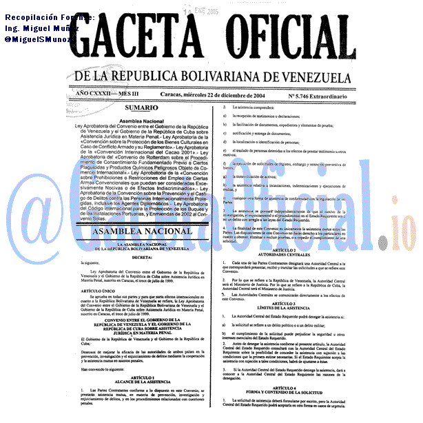 Gaceta Oficial 5746 del 22 Diciembre 2004