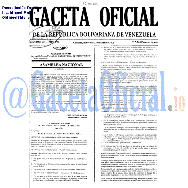 Gaceta Oficial 5768 del 13 Abril 2005