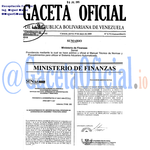 Gaceta Oficial 5772 del 19 Mayo 2005