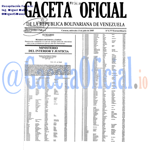 Gaceta Oficial 5777 del 13 Julio 2005