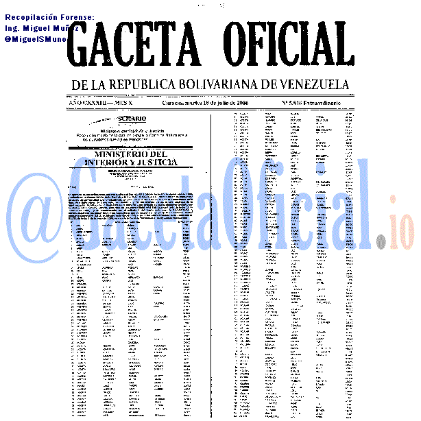 Gaceta Oficial 5816 del 18 Julio 2006