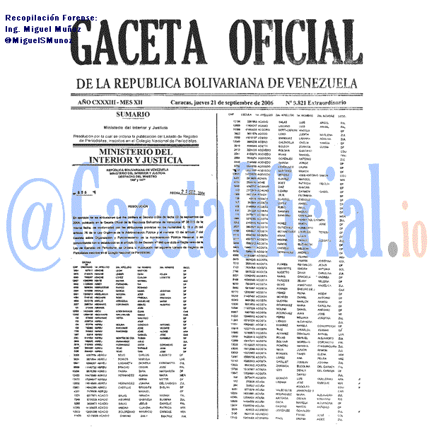 Gaceta Oficial 5821 del 21 Septiembre 2006