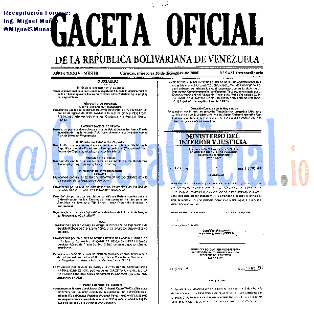 Gaceta Oficial 5831 del 20 Diciembre 2006