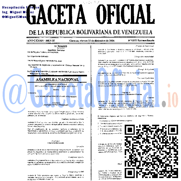 Gaceta Oficial 5833 del 22 Diciembre 2006