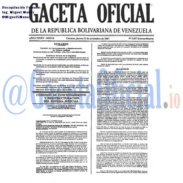 Gaceta Oficial 5857 del 22 Noviembre 2007