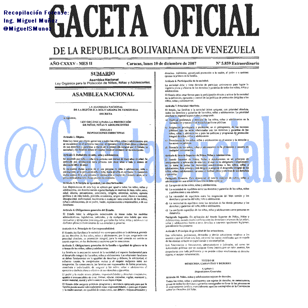Gaceta Oficial 5859 del 10 Diciembre 2007