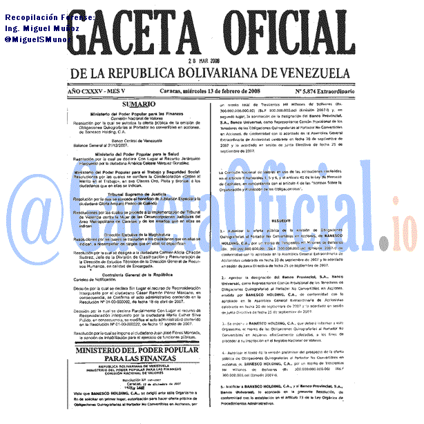 Gaceta Oficial 5874 del 13 Febrero 2008