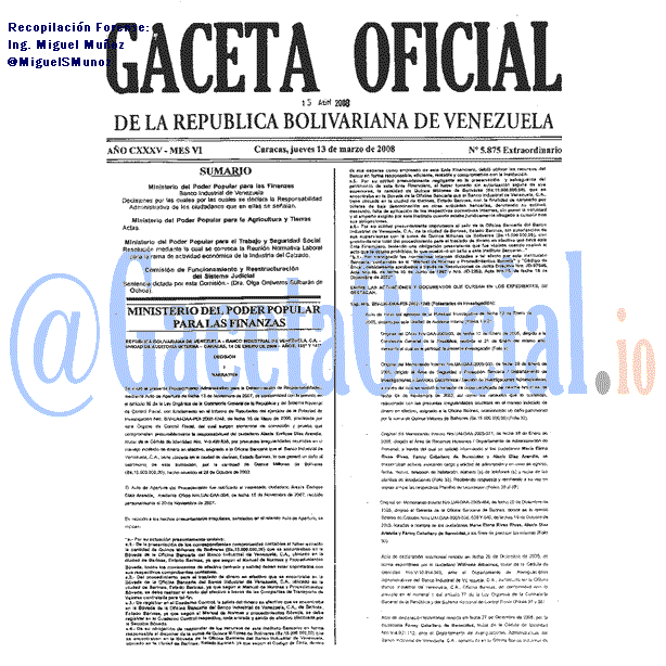 Gaceta Oficial 5875 del 13 Marzo 2008