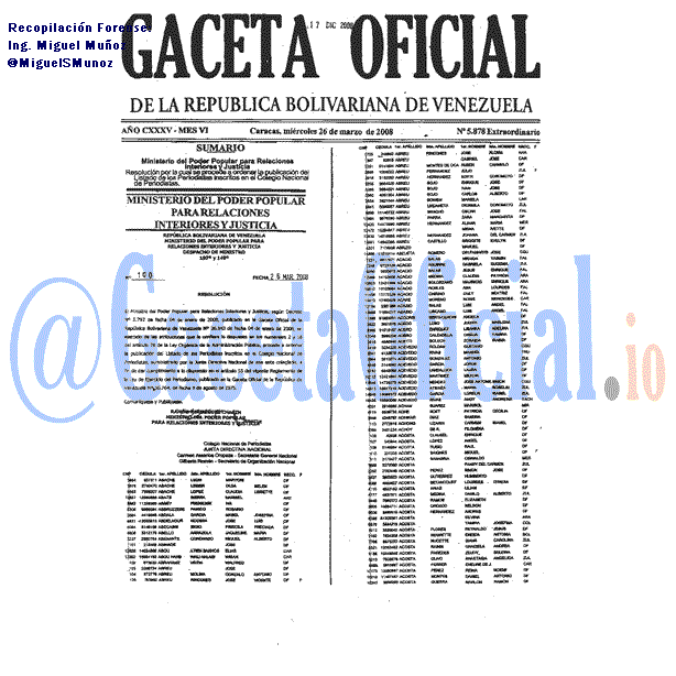 Gaceta Oficial 5878 del 26 Marzo 2008