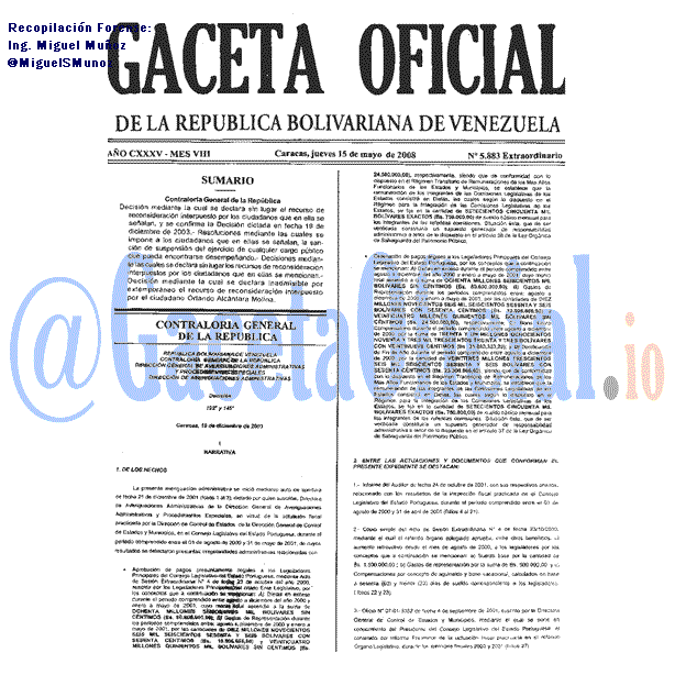 Gaceta Oficial 5883 del 15 Mayo 2008