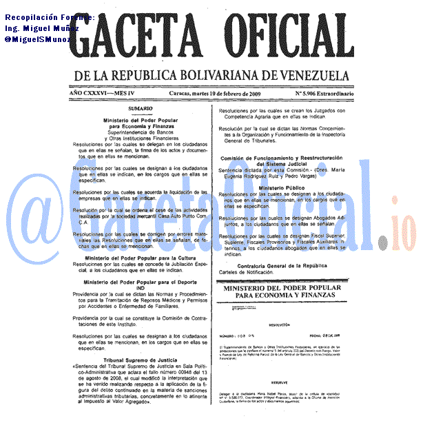 Gaceta Oficial 5906 del 10 Febrero 2009
