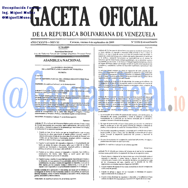 Gaceta Oficial 5930 del 4 Septiembre 2009