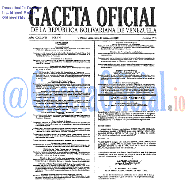 Gaceta Oficial 39395 del 26 Marzo 2010