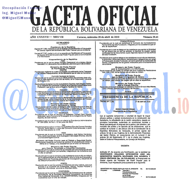 Gaceta Oficial 39412 del 28 Abril 2010