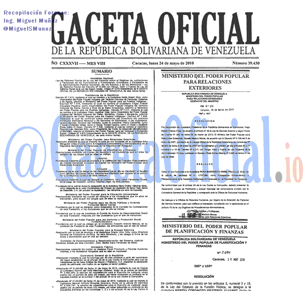 Gaceta Oficial 39430 del 24 Mayo 2010