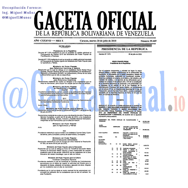 Gaceta Oficial 39469 del 20 Julio 2010
