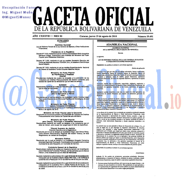 Gaceta Oficial 39491 del 19 Agosto 2010