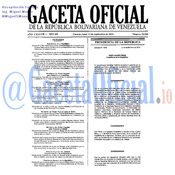 Gaceta Oficial 39508 del 13 Septiembre 2010