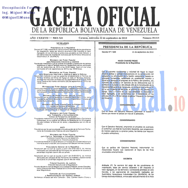 Gaceta Oficial 39515 del 22 Septiembre 2010