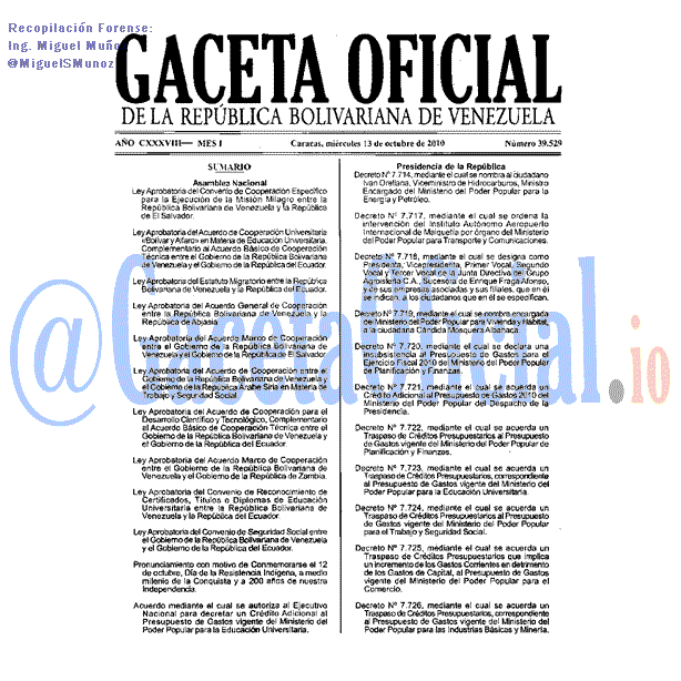 Gaceta Oficial 39529 del 13 Octubre 2010