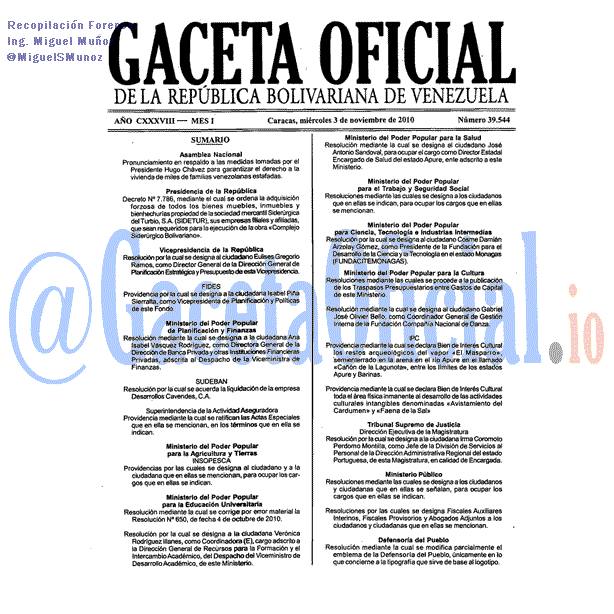 Gaceta Oficial 39544 del 3 Noviembre 2010