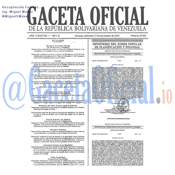 Gaceta Oficial 39554 del 17 Noviembre 2010
