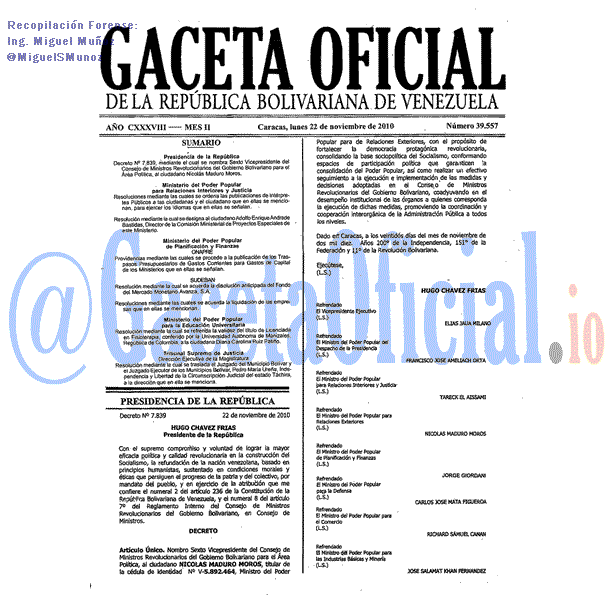 Gaceta Oficial 39557 del 22 Noviembre 2010