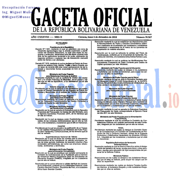 Gaceta Oficial 39567 del 6 Diciembre 2010