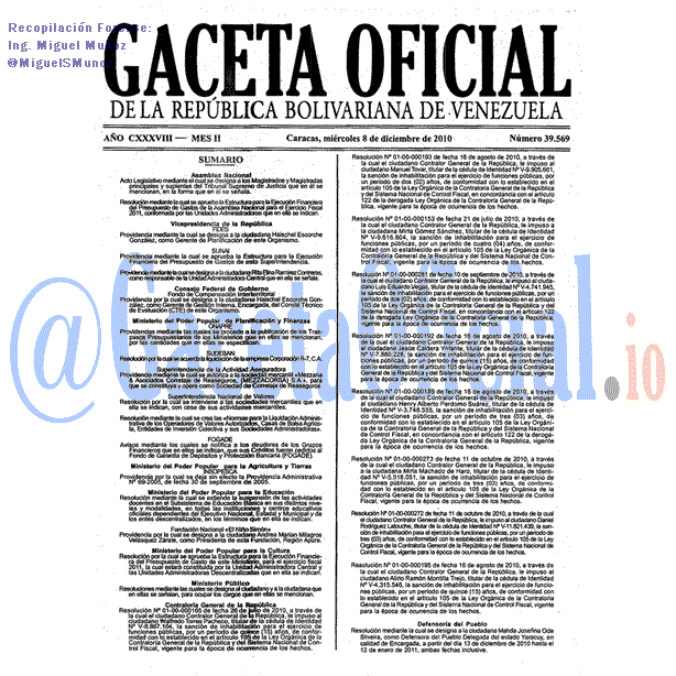 Gaceta Oficial 39569 del 8 Diciembre 2010
