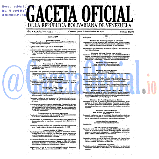 Gaceta Oficial 39570 del 9 Diciembre 2010