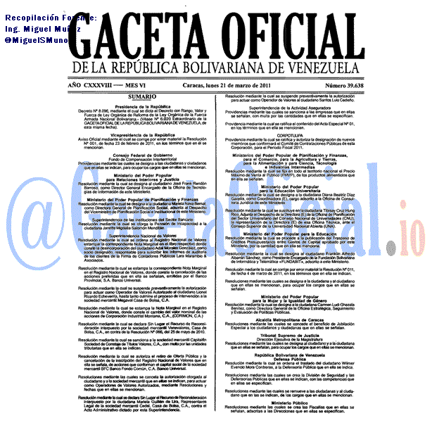 Gaceta Oficial 39638 del 21 Marzo 2011
