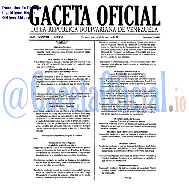 Gaceta Oficial 39646 del 31 Marzo 2011