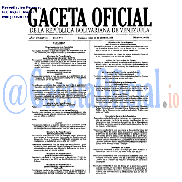 Gaceta Oficial 39653 del 11 Abril 2011