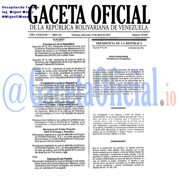 Gaceta Oficial 39655 del 13 Abril 2011