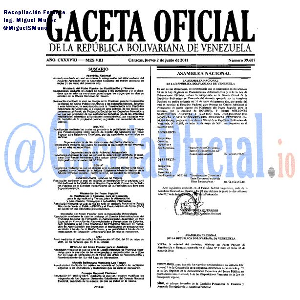 Gaceta Oficial 39687 del 2 Junio 2011