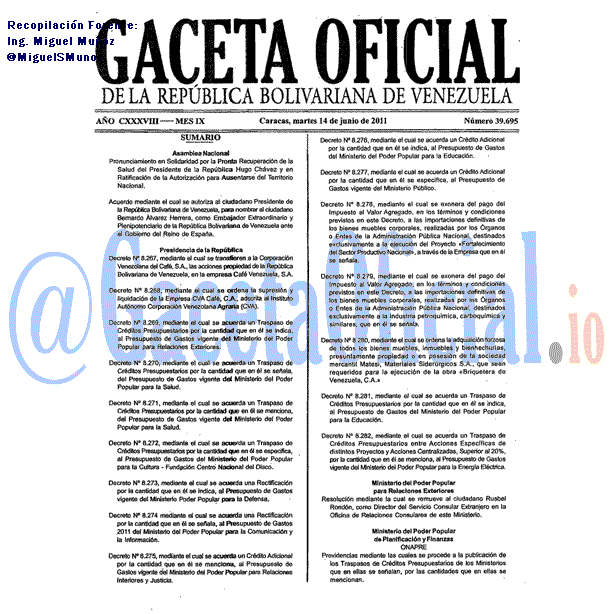 Gaceta Oficial 39695 del 14 Junio 2011